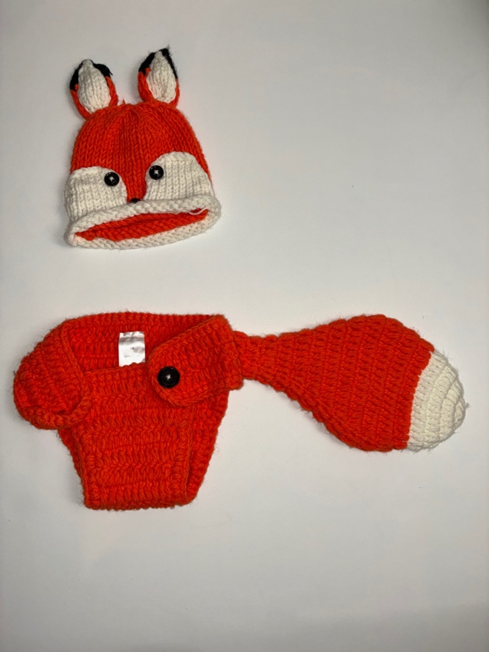 Handmade Fox Knit Hat & Tail Set - Orange and Cream